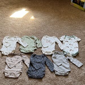 Baby Neutral Long-Sleeve One-Piece Bodysuit Set - Soft Greens, Creams & Gray